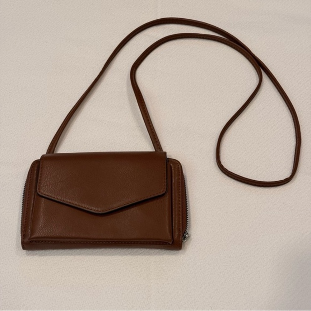 NWT brown soft faux leather safe keeper RFID-blocking crossbody purse